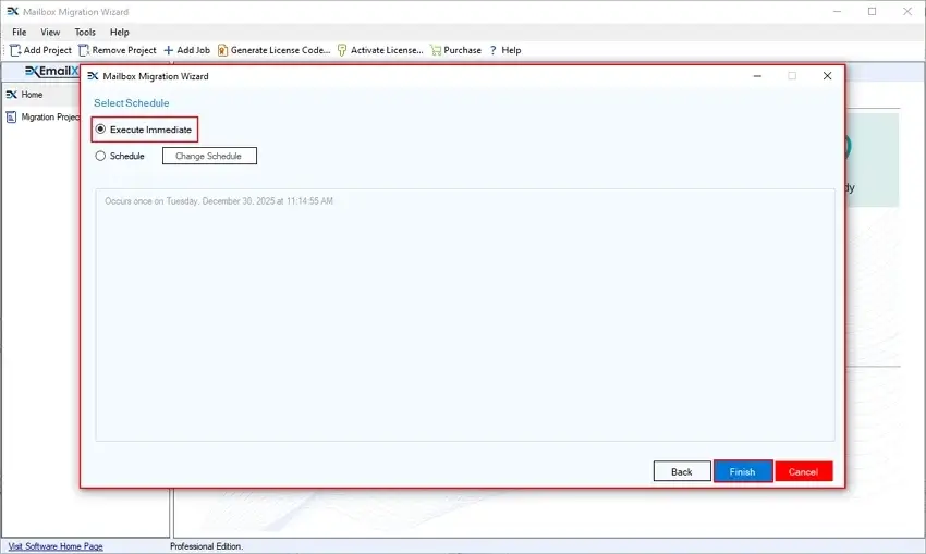 Select Execute Immediate to quickly import EML to Office 365